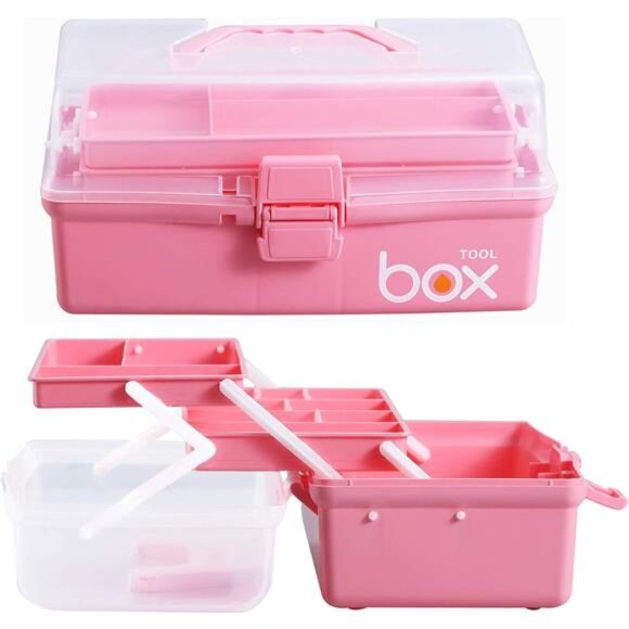 12'' Three-Layer Clear Plastic Storage Box with Handle, Craft Tool Box, 3 Layer - Picture 3 of 7